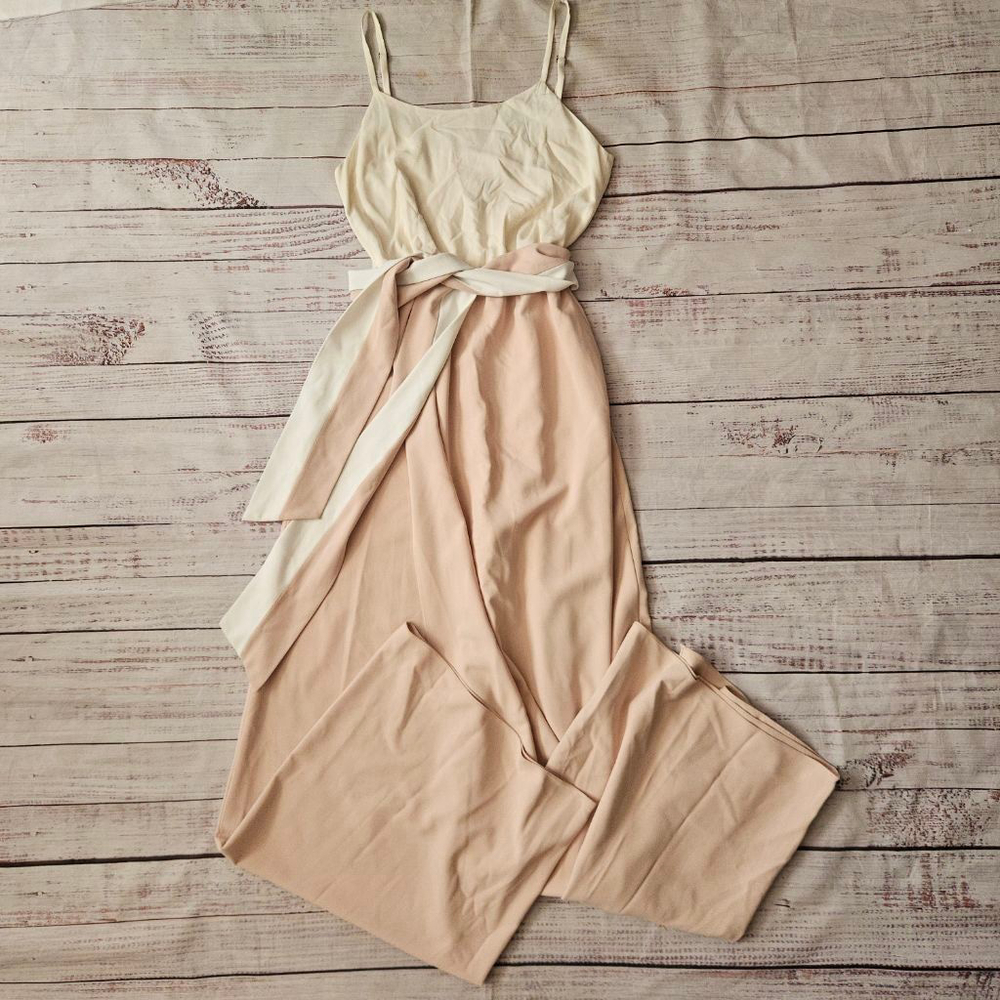 Alice + Olivia Pink Cream Split Wide Leg Dress Silk Jumpsuit Belt Womens 4 NWT
